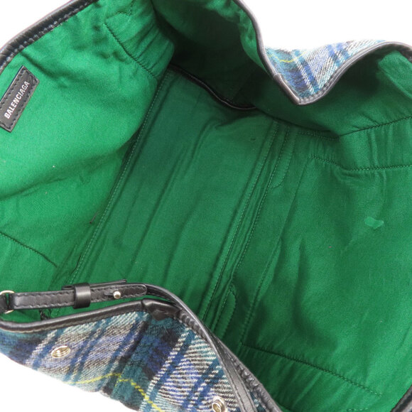 BALENCIAGA Checkered Wool Cabas Tote Bag in Navy Blue - Picture 5 of 11